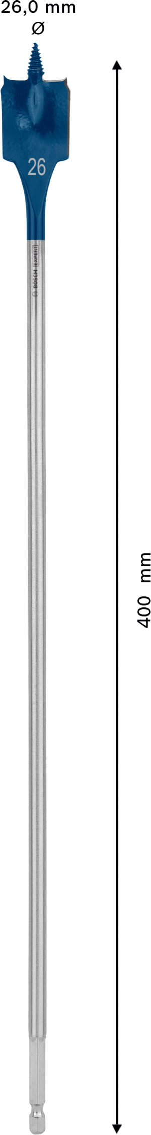 Plochý frézovací vrták do dřeva Bosch EXPERT Self Cut Speed Dostupné varianty: Plochý frézovací vrták do dřeva Bosch EXPERT Self Cut Speed 26 x 400 mm