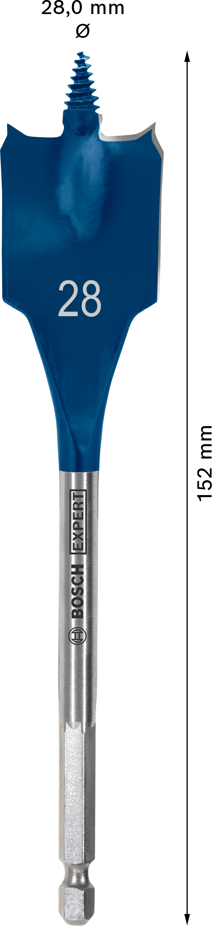 Plochý frézovací vrták do dřeva Bosch EXPERT Self Cut Speed Dostupné varianty: Plochý frézovací vrták do dřeva Bosch EXPERT Self Cut Speed 28 x 152 mm