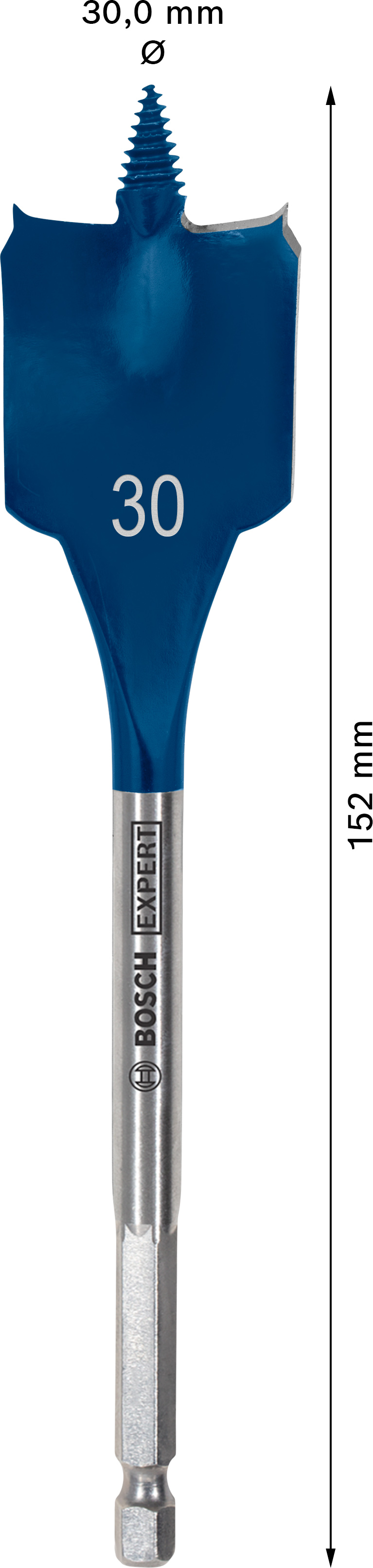 Plochý frézovací vrták do dřeva Bosch EXPERT Self Cut Speed Dostupné varianty: Plochý frézovací vrták do dřeva Bosch EXPERT Self Cut Speed 30 x 152 mm
