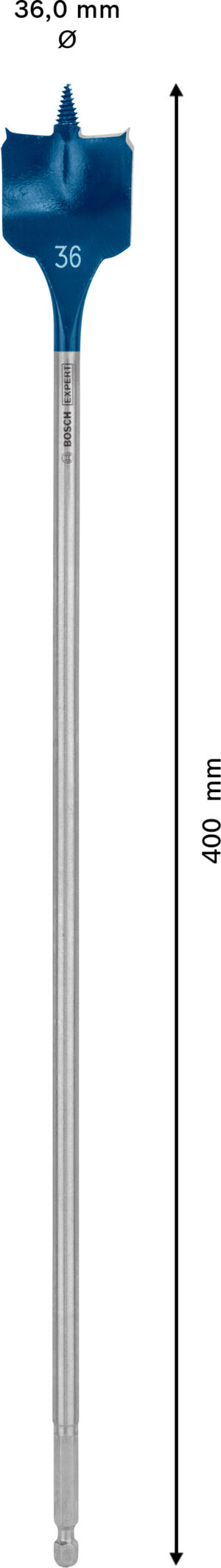 Plochý frézovací vrták do dřeva Bosch EXPERT Self Cut Speed Dostupné varianty: Plochý frézovací vrták do dřeva Bosch EXPERT Self Cut Speed 36 x 400 mm