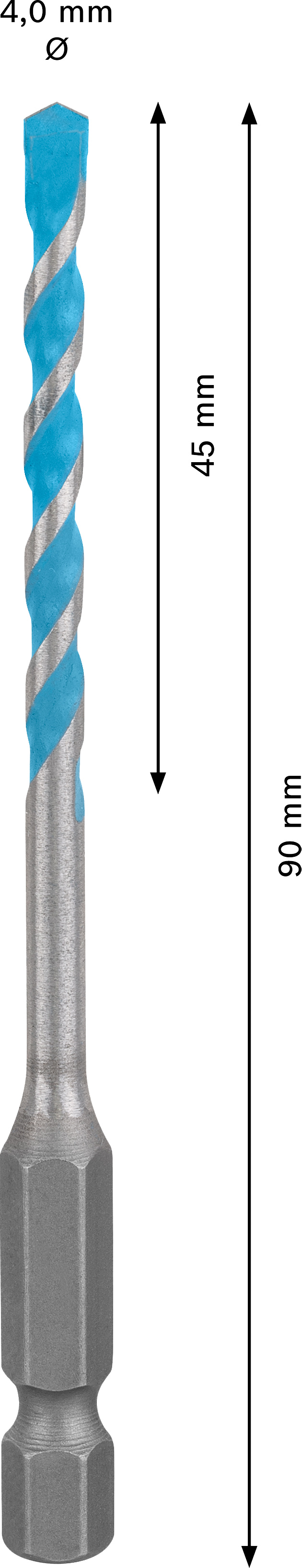 Víceúčelový vrták HEX-9 Bosch EXPERT MultiConstruction Dostupné varianty: Víceúčelový vrták HEX-9 Bosch EXPERT MultiConstruction 4x45x90 mm
