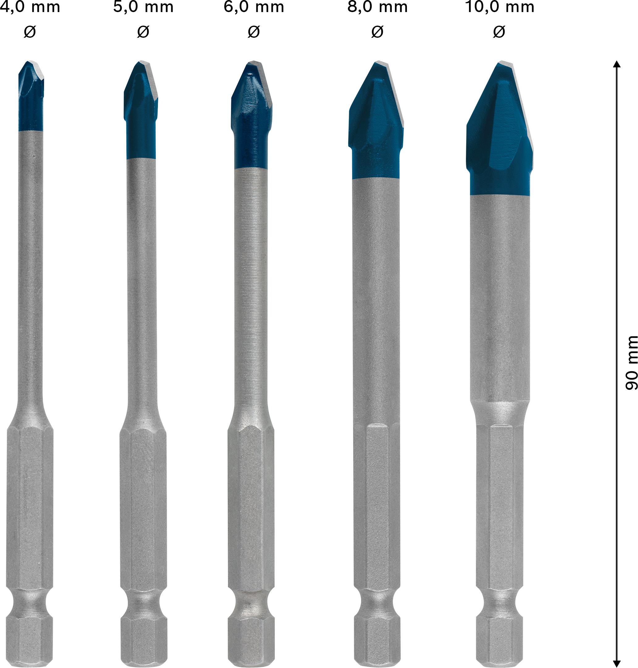 Sada vrtáků na dlažby Bosch EXPERT HEX-9 HardCeramic Dostupné varianty: 5dílná sada vrtáků na dlažby Bosch EXPERT HEX-9 HardCeramic 4/5/6/8/10 mm