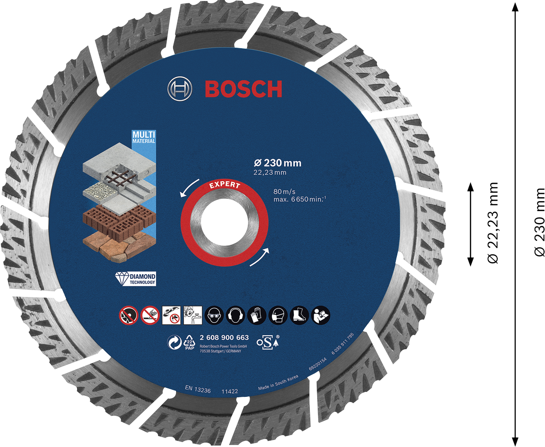 Diamantový řezný kotouč Bosch EXPERT MultiMaterial Dostupné varianty: Diamantový řezný kotouč Bosch EXPERT MultiMaterial 230x22