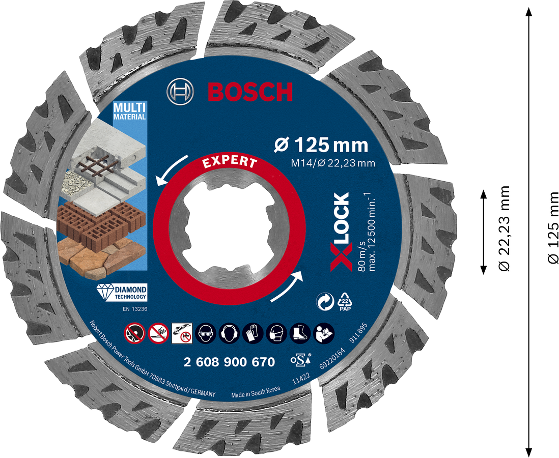 Diamantový řezný kotouč Bosch X-lock EXPERT MultiMaterial Dostupné varianty: Diamantový řezný kotouč Bosch X-lock EXPERT MultiMaterial 125 mm