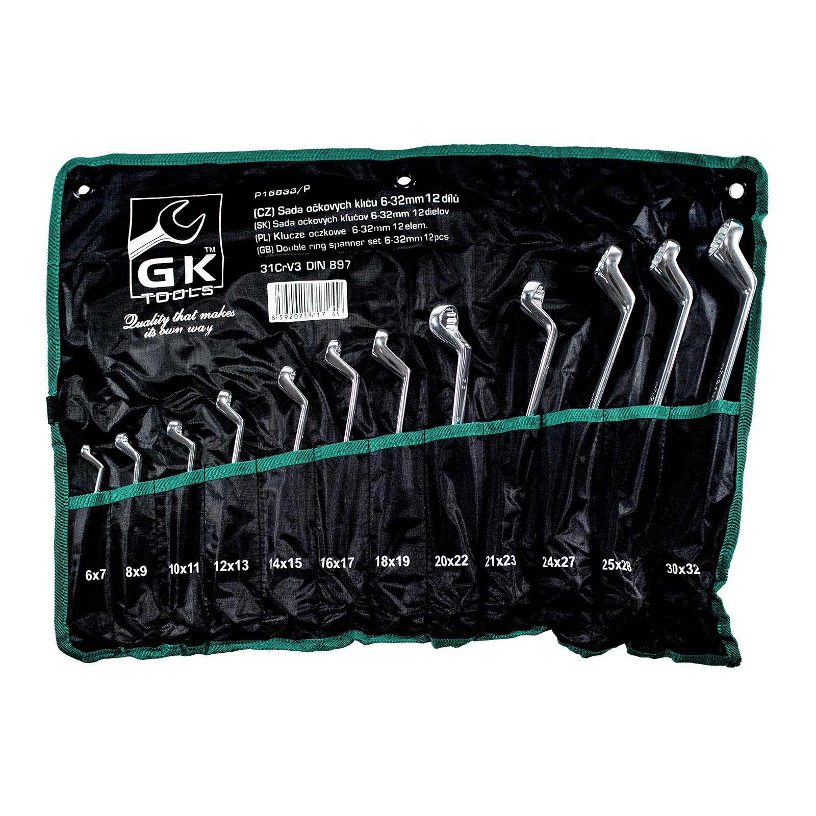 Sada vyhnutých očkových klíčů (12ks) GK TOOLS 6-32 mm