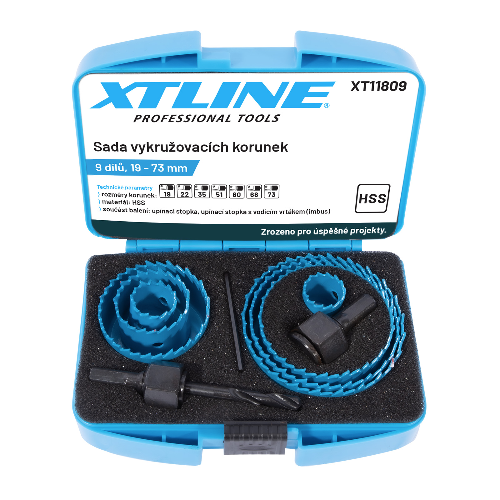 Sada korunkových vrtáků HSS (7ks) XTline ø 19/22/35/51/60/68/73 mm