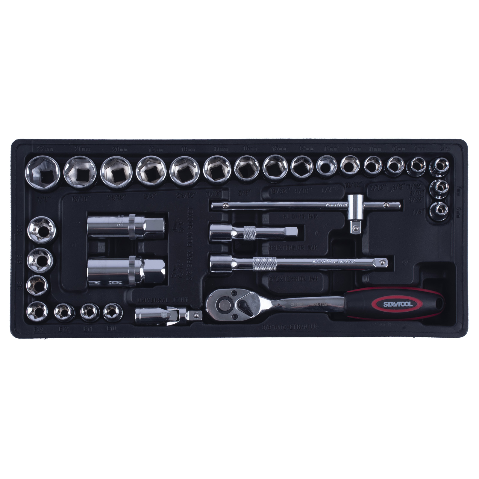STAVTOOL Sada hlavic šestihranných 3/8" 29 dílů