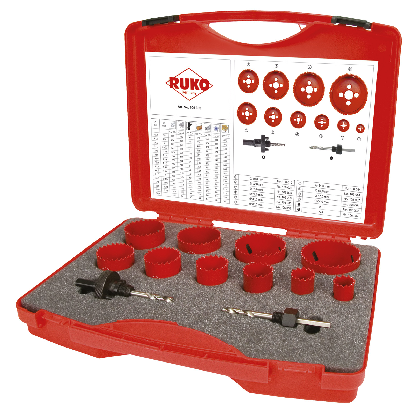 Sada korunkových vrtáků HSS Bi-metal (7ks) RUKO ø 19/22/25/29/35/38/44/51/57/64 mm