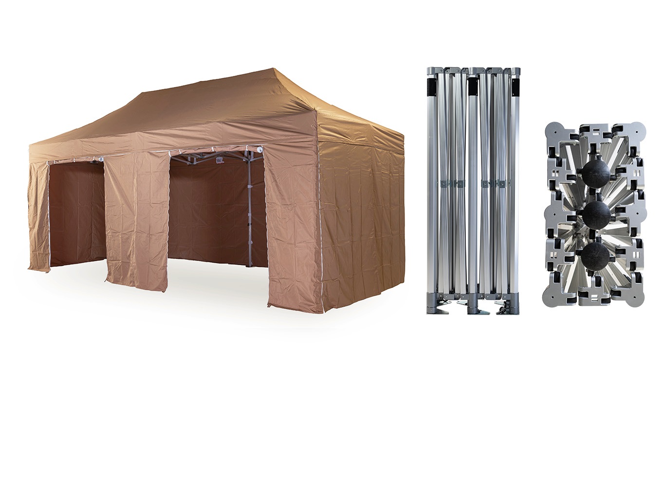 Nůžkový párty stan 4x8 m TENTino BIG HEXAGON Barva opláštění (Zvolte variantu): 10B - SVĚTLE HNĚDÁ