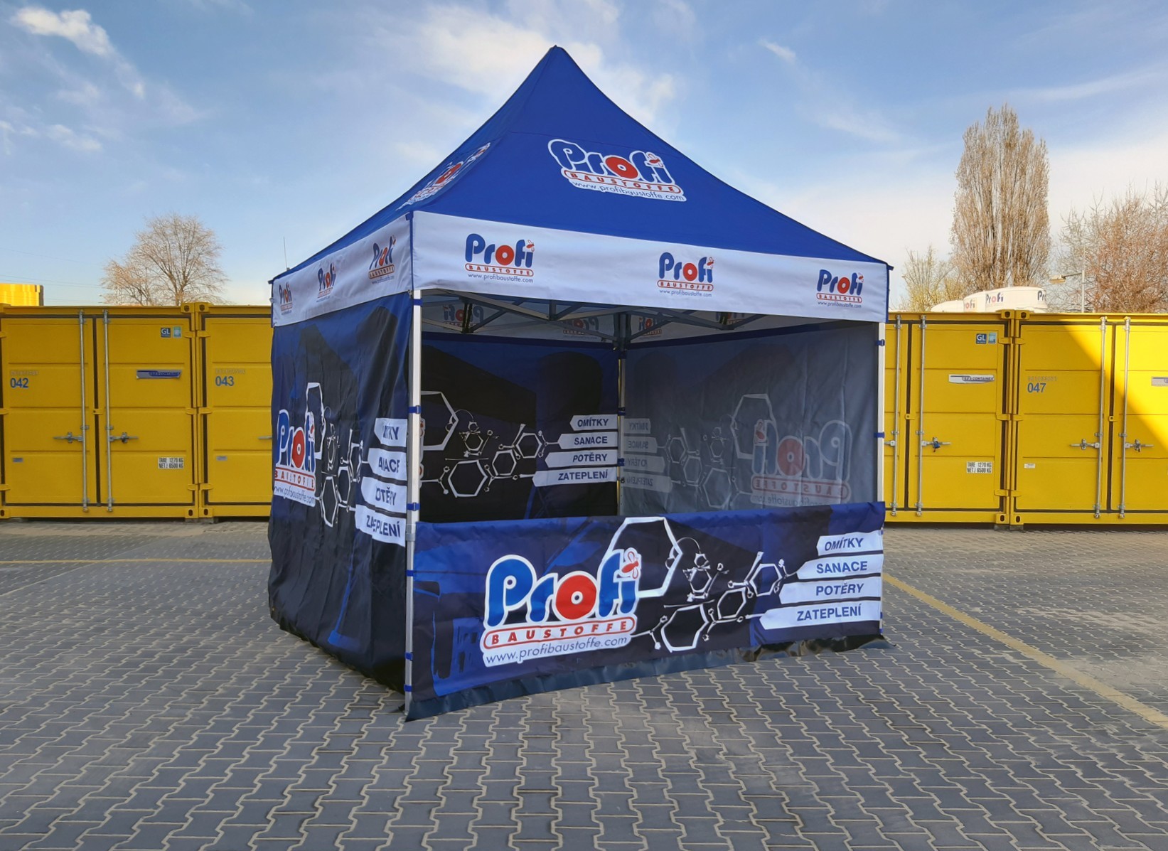 TENTino SET - Nůžkový párty stan 3x3 m EXTRA HIGH ROOF s jednostranným potiskem Typ konstrukce: BIG HEXAGON S VYŠŠÍ ŠPICÍ
