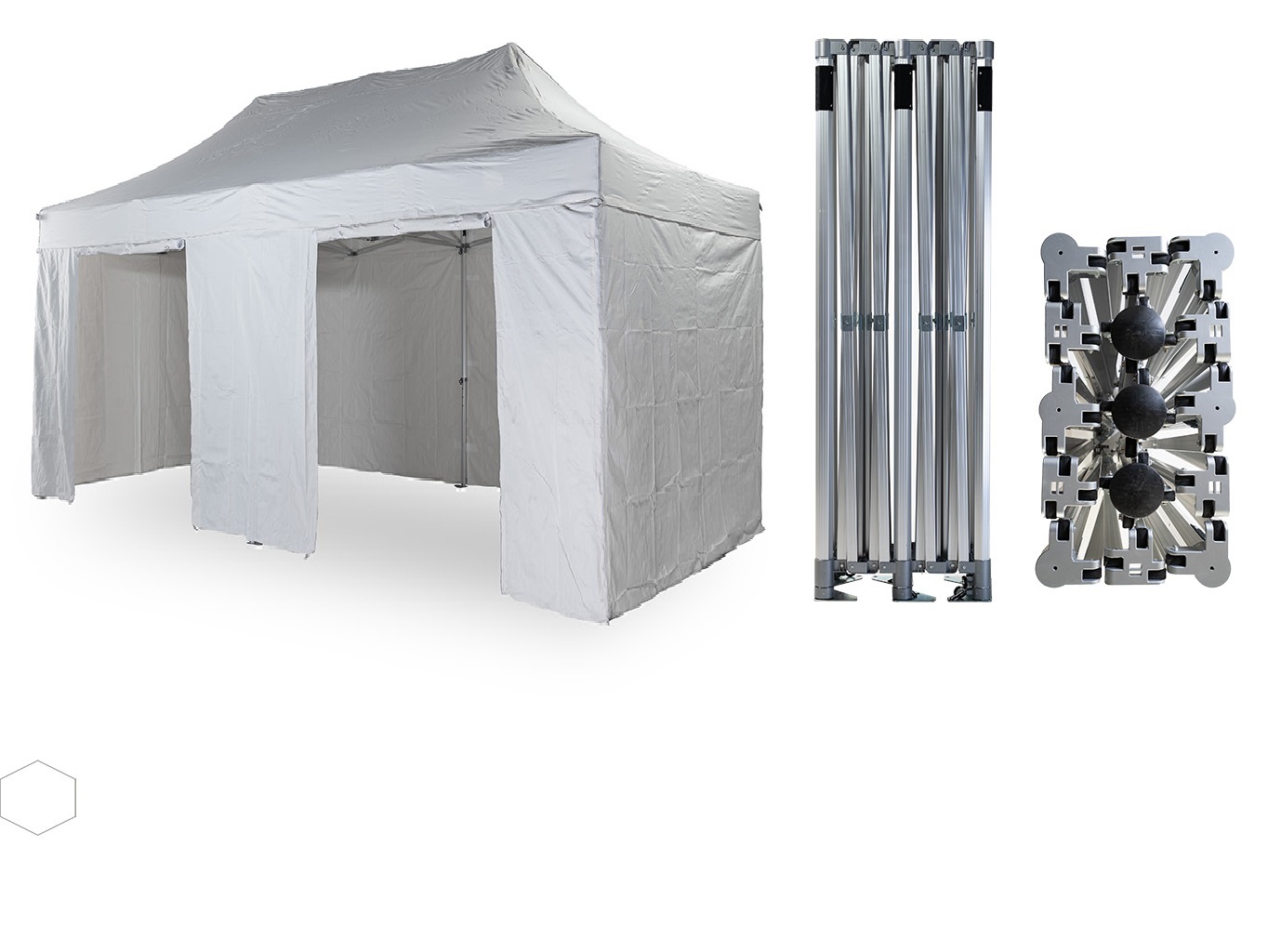 Nůžkový párty stan 3x6 m /6 noh TENTino BIG HEXAGON EXTRA PRŮCHOZÍ VÝŠKA 250-275 cm Barva opláštění (Zvolte variantu): 1A - BÍLÁ