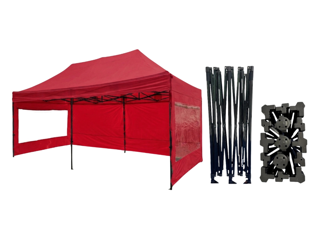 TENTino Nůžkový párty stan 3x6 m /6 noh STEEL HEXAGON Barva opláštění (Zvolte variantu): 7A - ČERVENÁ