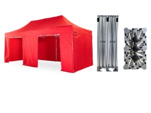 Nůžkový párty stan 4x8 m TENTino BIG HEXAGON EXTRA HIGH ROOF Barva opláštění (Zvolte variantu): 7A - ČERVENÁ