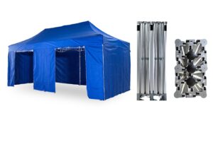 Nůžkový párty stan 4x8 m TENTino BIG HEXAGON EXTRA HIGH ROOF Barva opláštění (Zvolte variantu): 8A - MODRÁ