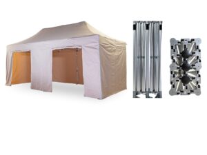 Nůžkový párty stan 4x8 m TENTino BIG HEXAGON EXTREME EXTRA HIGH ROOF Barva opláštění (Zvolte variantu): 3A - BÉŽOVÁ