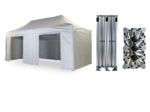 Nůžkový párty stan 4x8 m TENTino BIG HEXAGON EXTREME EXTRA HIGH ROOF Barva opláštění (Zvolte variantu): 5A - ŠEDÁ