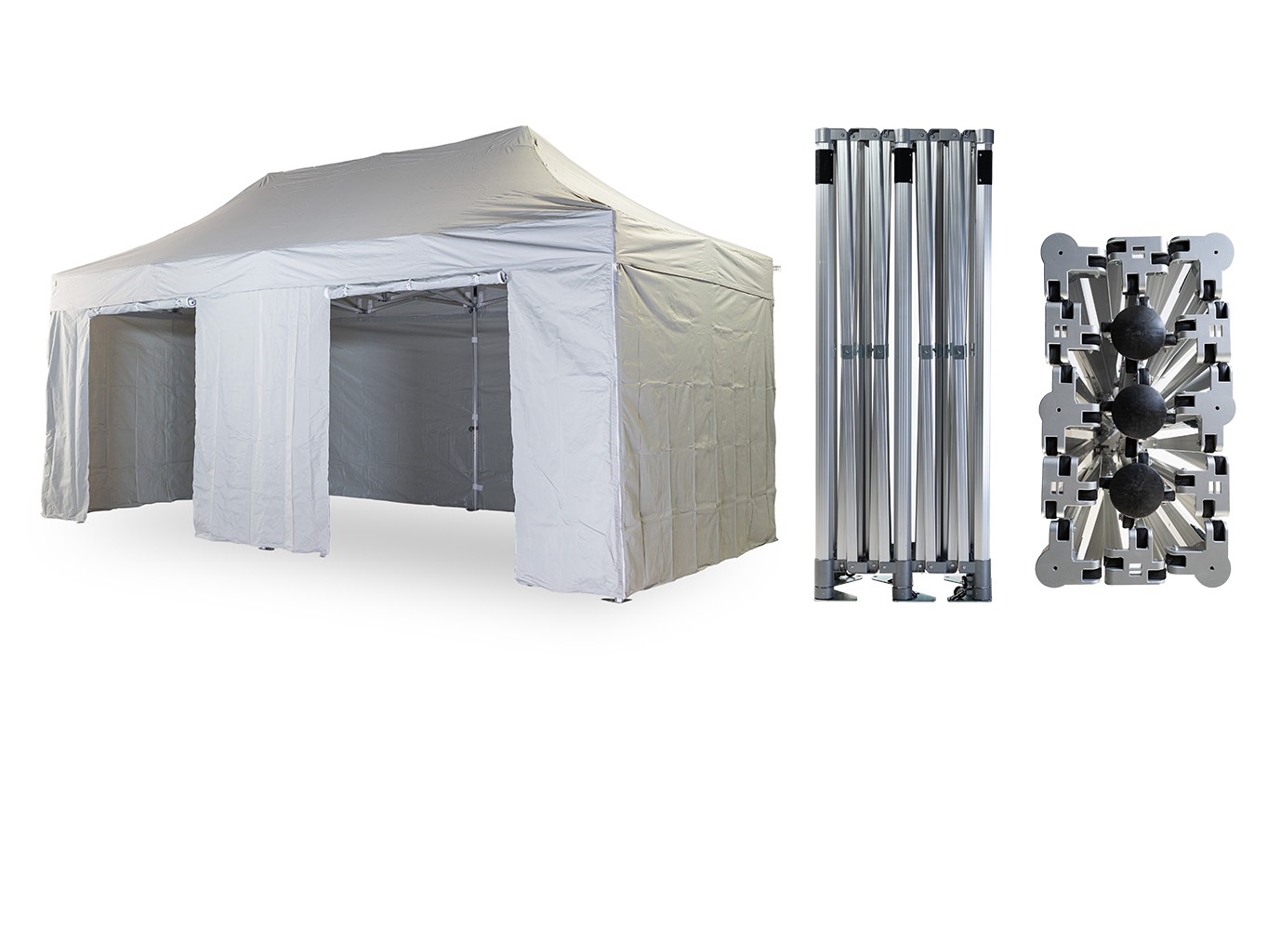 Nůžkový párty stan 4x8 m TENTino BIG HEXAGON EXTREME EXTRA HIGH ROOF Barva opláštění (Zvolte variantu): 5A - ŠEDÁ