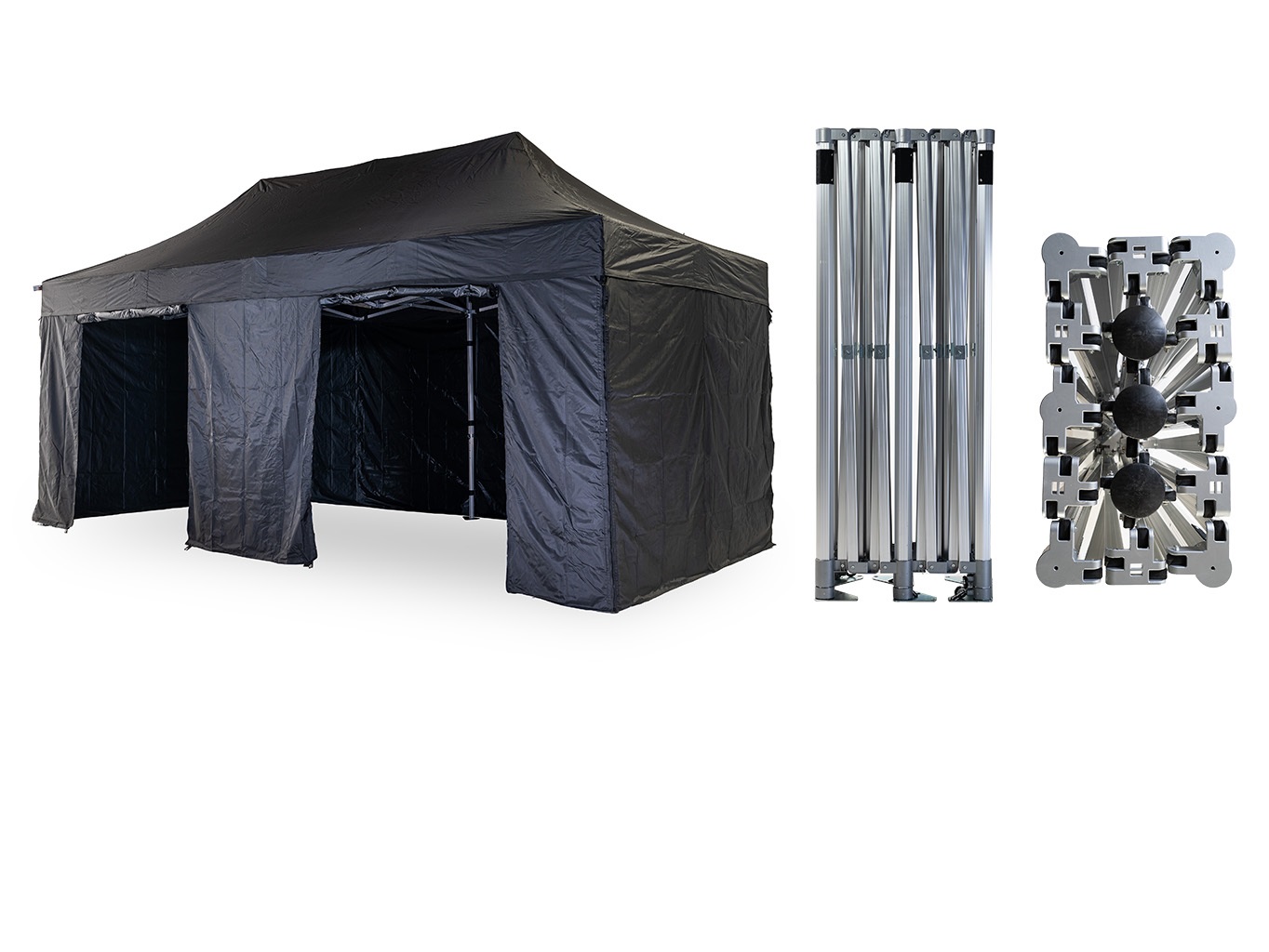 Nůžkový párty stan 4x8 m TENTino BIG HEXAGON EXTREME EXTRA HIGH ROOF Barva opláštění (Zvolte variantu): 11A - ČERNÁ