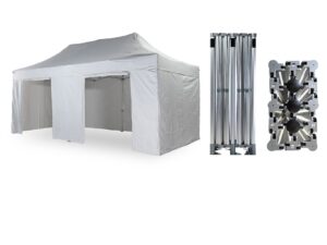 Nůžkový párty stan 4x8 m TENTino BIG HEXAGON EXTREME EXTRA HIGH ROOF Barva opláštění (Zvolte variantu): 1A - BÍLÁ