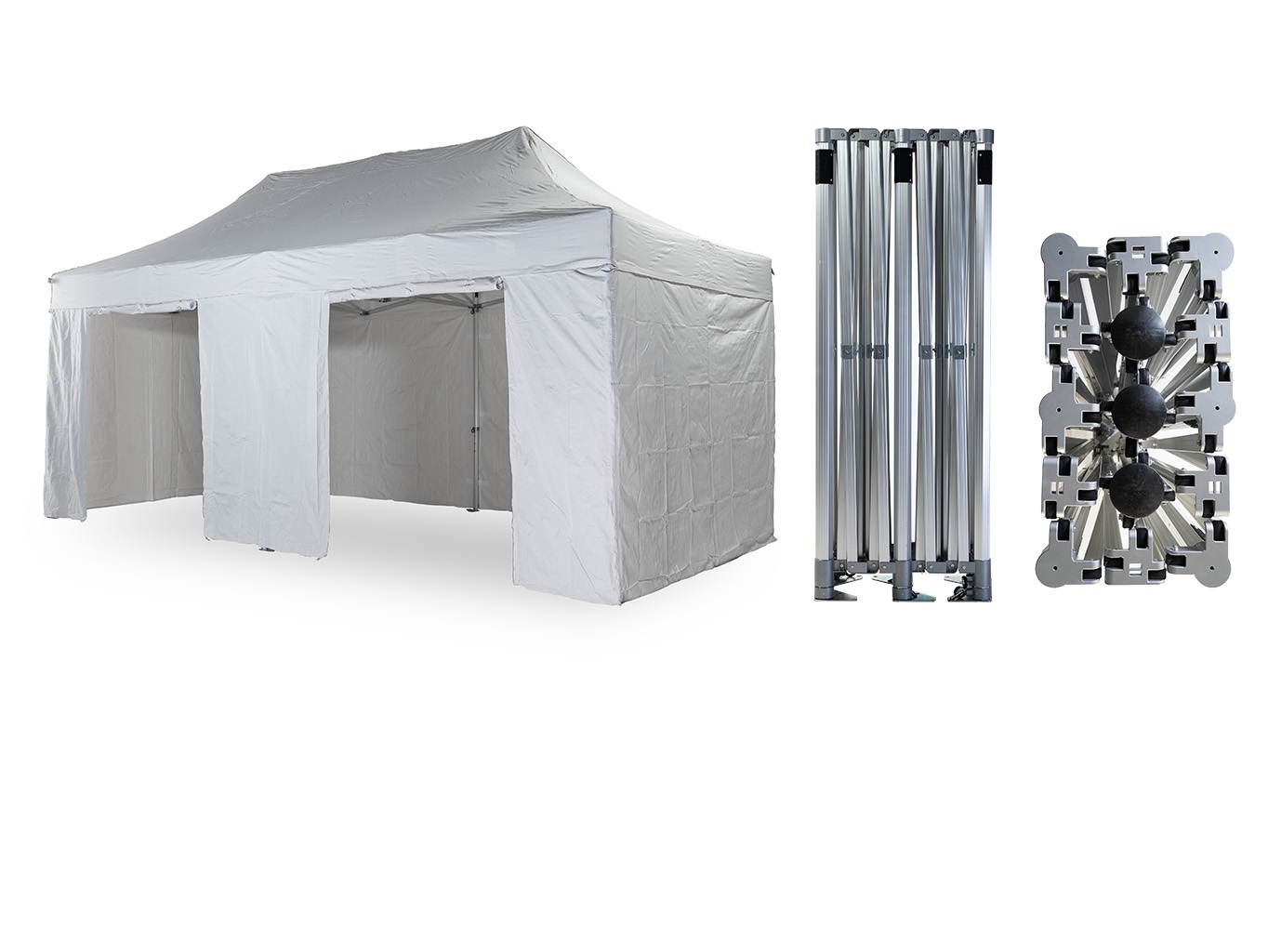 Nůžkový párty stan 4x8 m TENTino BIG HEXAGON EXTREME EXTRA HIGH ROOF Barva opláštění (Zvolte variantu): 1A - BÍLÁ
