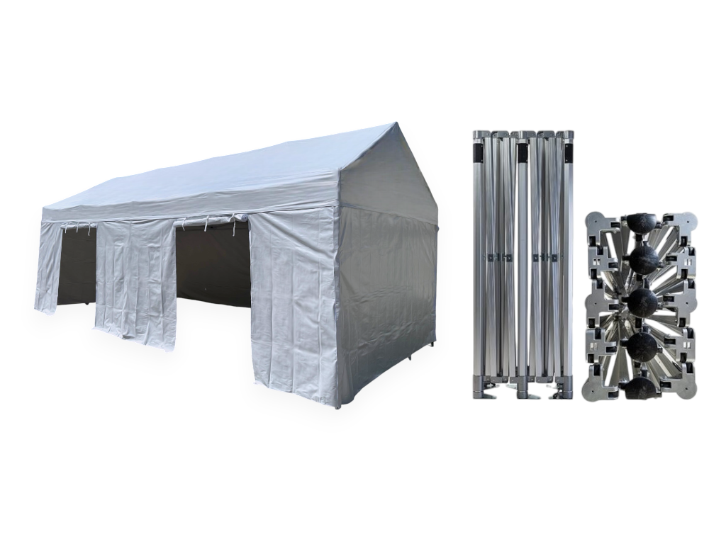 Nůžkový párty stan 4x8 m TENTino GABLED PVC Barva opláštění (Zvolte variantu): 1A - BÍLÁ