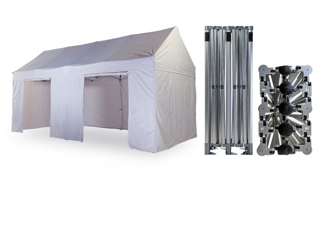 Nůžkový párty stan 4x8 m TENTino GABLED Barva opláštění (Zvolte variantu): 1A - BÍLÁ