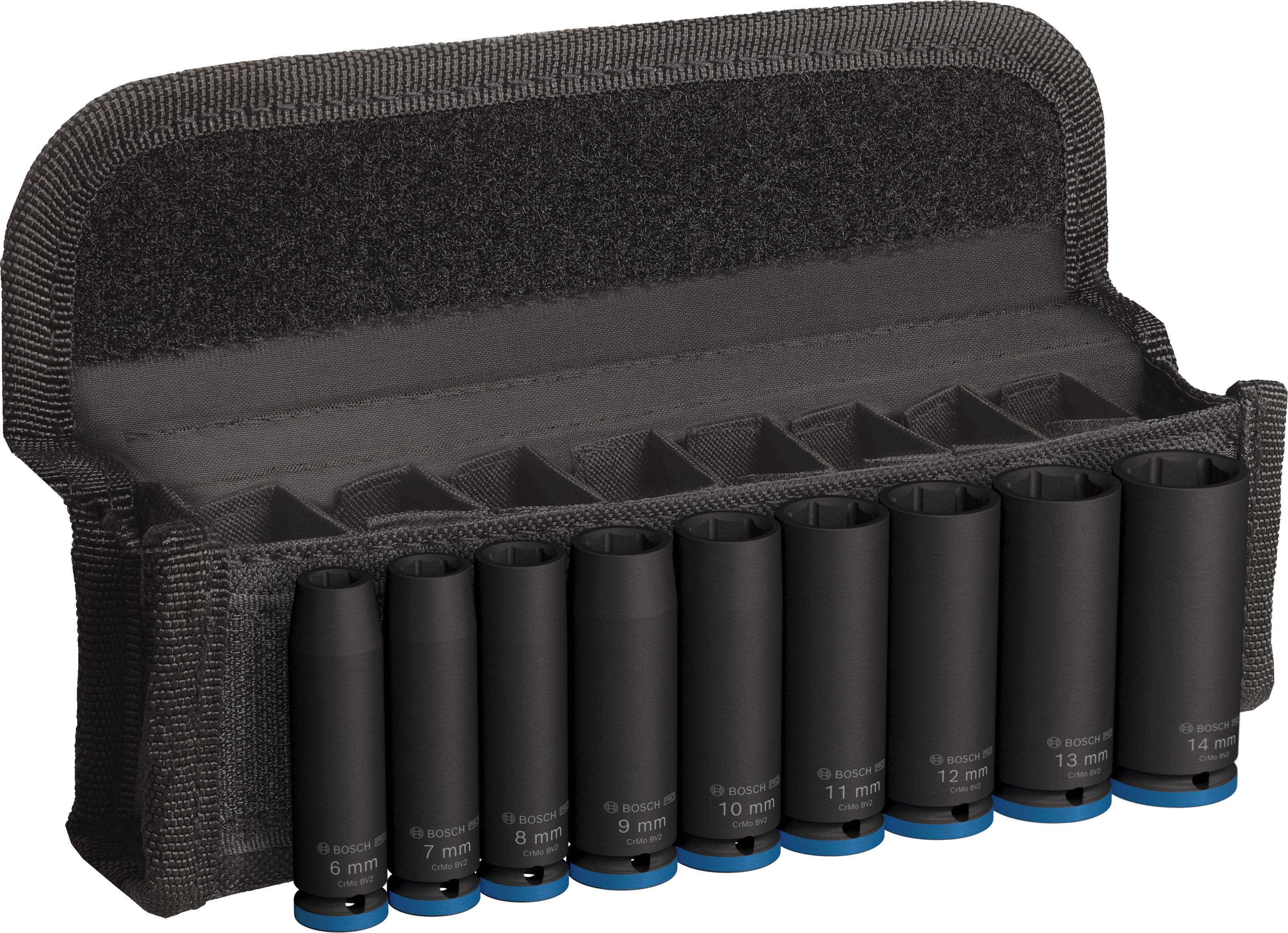Sada prodloužených rázových nástavců Bosch PRO (1/4") - 9 ks (6-14mm)