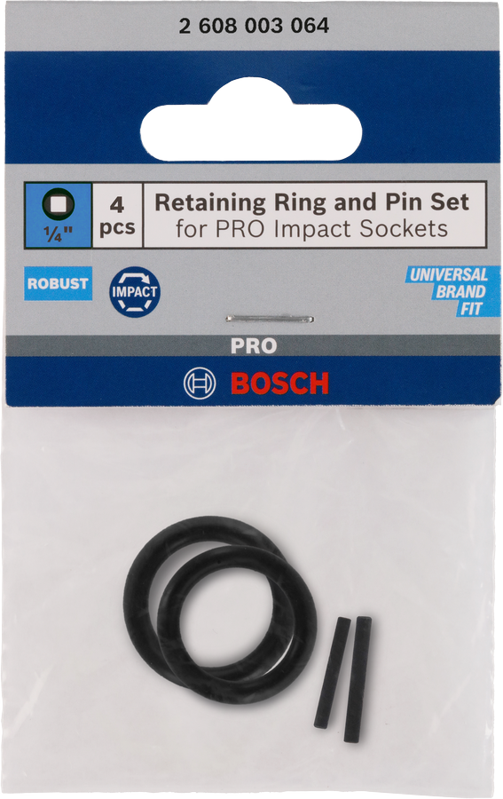 Sada pojistných kroužků a čepů Bosch PRO pro 1/4" rázové hlavice (4 ks)