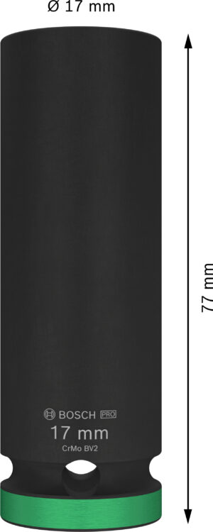 Prodloužená průmyslová hlavice 1/2" Bosch PRO IMPACT Dostupné varianty: Prodloužená průmyslová hlavice 1/2" Bosch PRO IMPACT 17 mm