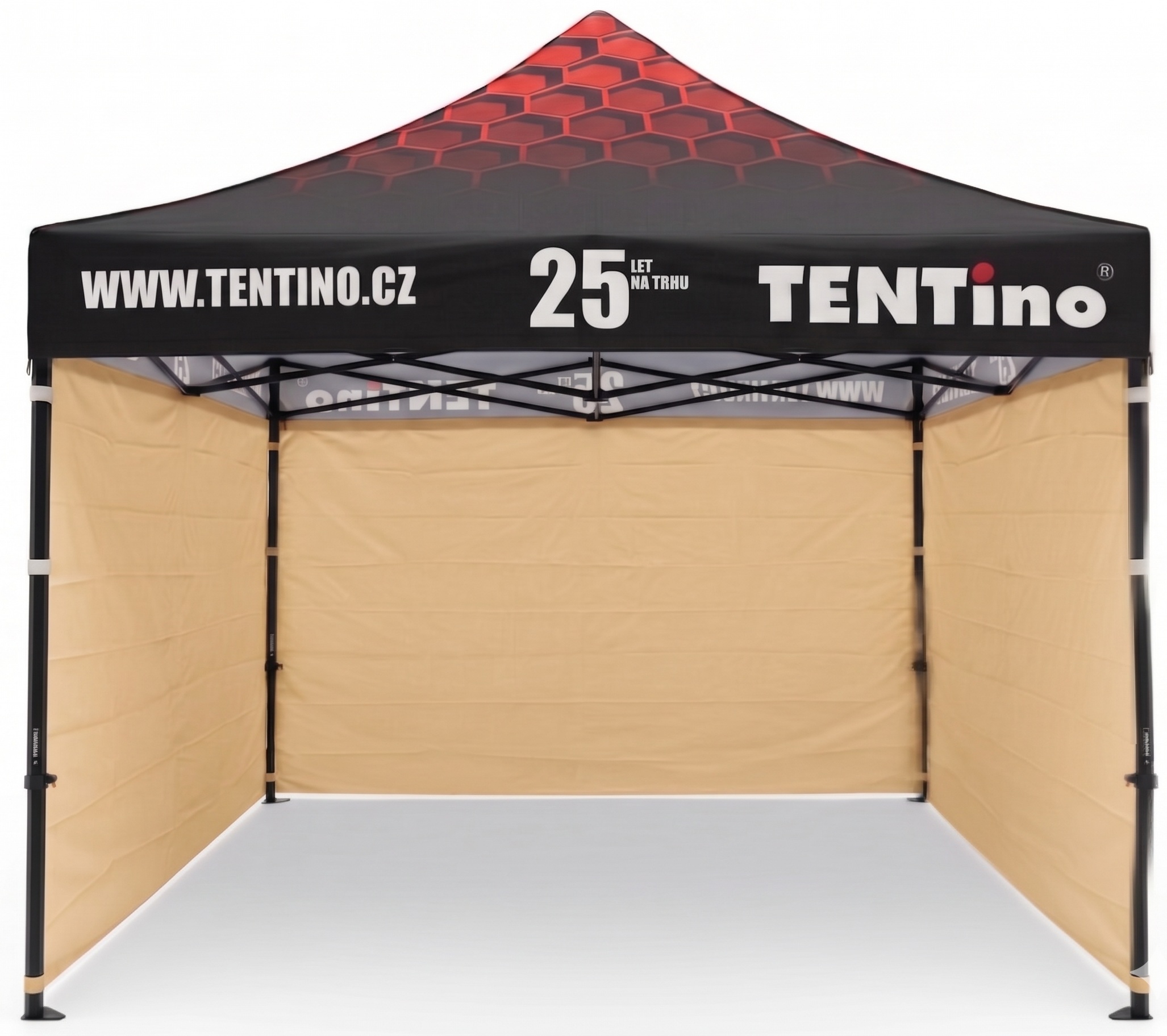 TENTino Nůžkový stan 3x3m STEEL HEXAGON – Limitovaná edice 25 let + potisk Barva opláštění (Zvolte variantu): 3A - BÉŽOVÁ