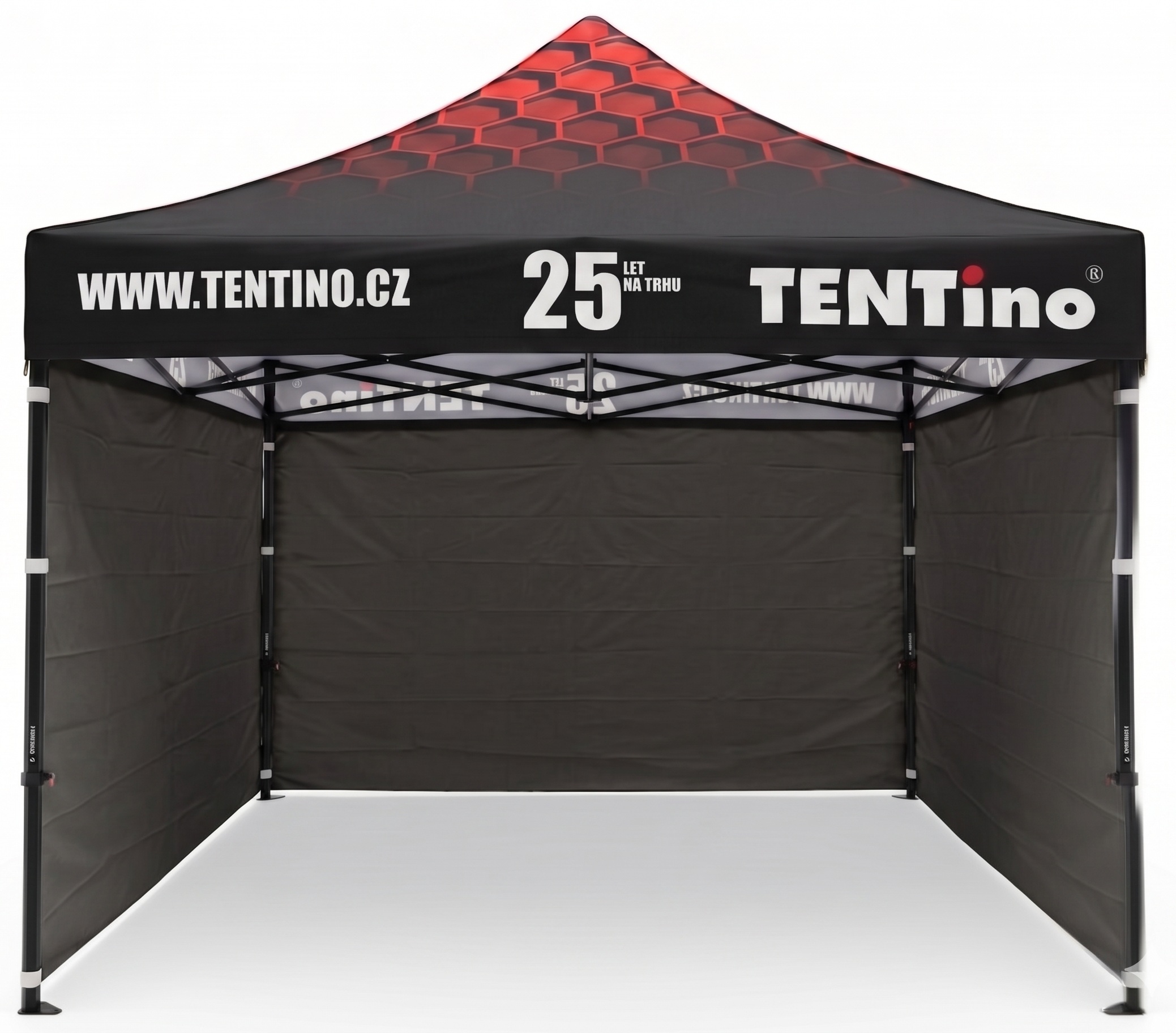TENTino Nůžkový stan 3x3m STEEL HEXAGON – Limitovaná edice 25 let + potisk Barva opláštění (Zvolte variantu): 11A - ČERNÁ