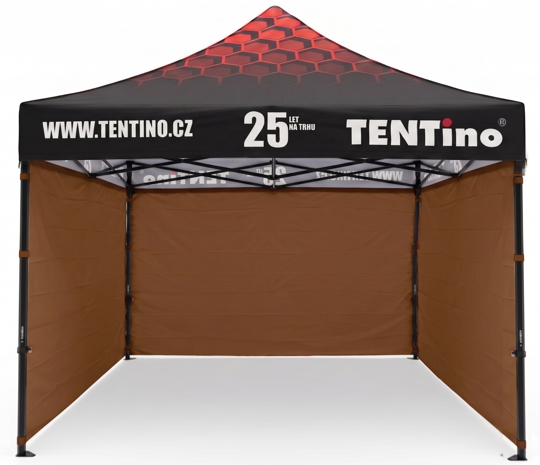 TENTino Nůžkový stan 3x3m STEEL HEXAGON – Limitovaná edice 25 let + potisk Barva opláštění (Zvolte variantu): 10A - HNĚDÁ