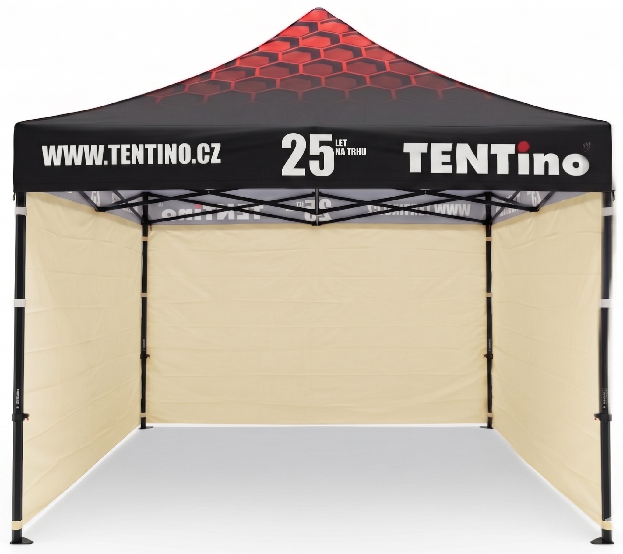 TENTino Nůžkový stan 3x3m STEEL HEXAGON – Limitovaná edice 25 let + potisk Barva opláštění (Zvolte variantu): 2A - KRÉMOVÁ